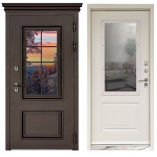 Входная дверь Термо Аляска 3К с окном RAL 8019/Белая эмаль