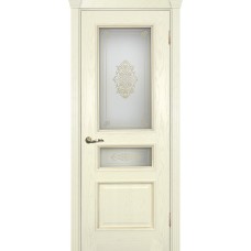 Фрейм 03 Ясень бисквит, багет тиснение патина карамель, ст.витраж контурный золотой№2 белое 600*2000