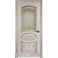 Дверь межкомнатная Багет 3 Патина золото эмаль слоновая кость остекленная