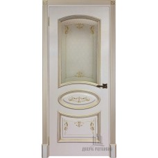 Дверь межкомнатная Багет 3 Патина золото эмаль слоновая кость остекленная