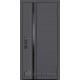 Дверь входная уличная Обсидиан Термо, цвет Серая эмаль, вставка черное стекло, панель - Лайн 1 цвет Галечный серый