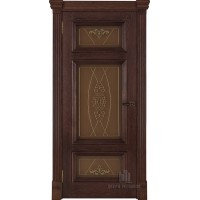 Дверь межкомнатная Мадрид витраж Мираж (широкий фигурный багет) натуральный шпон дуб brandy остекленная