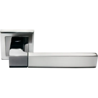 Ручка дверная FUKOKU MH-28 SN/BN-S раздельная на квадратной розетке, цвет бел. никель/черн. никель, ЦАМ