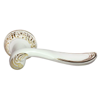 Ручка дверная GIUSEPPE MH-22-CLP W/PG раздельная на круглом основании, цвет белая эмаль/золото, ЦАМ