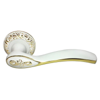 Ручка дверная CATHERINE MH-36-CLP W/PG раздельная на круглом основании, цвет белая эмаль/золото, ЦАМ Light