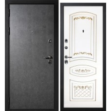 Дверь ДМ П-2/1 / Смальта-05 Штукатурка графит / Белый ral 9003  патина золото
