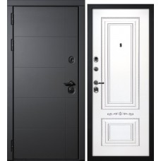 Дверь Э-1 / Смальта-04 Серый софт / Белый ral 9003  патина серебро