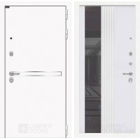 Входная дверь Лайн WHITE с Зеркалом 32 тонированным - Белый рельеф софт