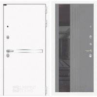 Входная дверь Лайн WHITE с Зеркалом 32 тонированным - Серый рельеф софт