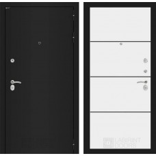 Входная дверь CLASSIC шагрень черная 25 - Белый софт, черный молдинг