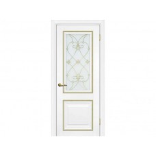 Межкомнатная дверь PROFILO PORTE PSCL-27, Белый со стеклом Белое, заливной витраж золото рис. Калипсо, двухсторонний
