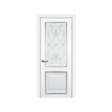 Межкомнатная дверь PROFILO PORTE PSCL-27, Белый со стеклом Белое, заливной витраж серебро рис. Калипсо, двухсторонний