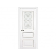 Межкомнатная дверь PROFILO PORTE PSCL-29, Белый со стеклом Белое, заливной витраж серебро рис. Калипсо, двухсторонний