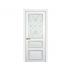 Межкомнатная дверь PROFILO PORTE PSCL-29, Белый со стеклом Белое, заливной витраж золото рис. Калипсо, двухсторонний