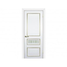 Межкомнатная дверь PROFILO PORTE PSCL-29-1, Белый со стеклом Белое, заливной витраж золото рис. Калипсо, двухсторонний