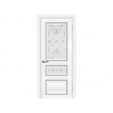 Межкомнатная дверь PROFILO PORTE PSCL-29-2, Белый со стеклом Белое, заливной витраж серебро рис. Калипсо, двухсторонний