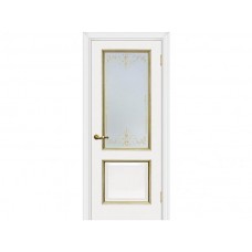 Межкомнатная дверь МАРИАМ Мурано-1, Белый  золото со стеклом Сатинат, контурный полимер золото