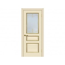 Межкомнатная дверь МАРИАМ Мурано-2, Магнолия со стеклом Сатинат, контурный полимер золото