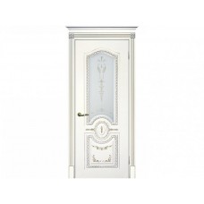 Межкомнатная дверь ТЕКОНА Смальта 11, Белый ral 9003  патина золото со стеклом Сатинат, шелкотрафаретная печать