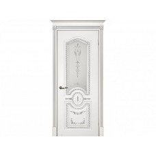 Межкомнатная дверь ТЕКОНА Смальта 11, Белый ral 9003  патина серебро со стеклом сатинат, шелкотрафаретная печать серебро