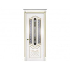 Межкомнатная дверь ТЕКОНА Смальта 13, Белый ral 9003  патина золото со стеклом Шелкотрафаретная печать