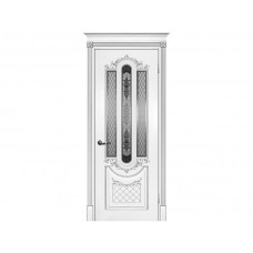 Межкомнатная дверь ТЕКОНА Смальта 13, Белый ral 9003  патина серебро со стеклом сатинат, шелкотрафаретная печать серебро
