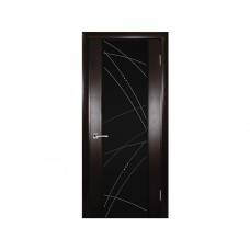 Межкомнатная дверь ТЕКОНА Страто 02, Тонированный черный дуб со стеклом Черное триплекс гравировка, рис. Роса