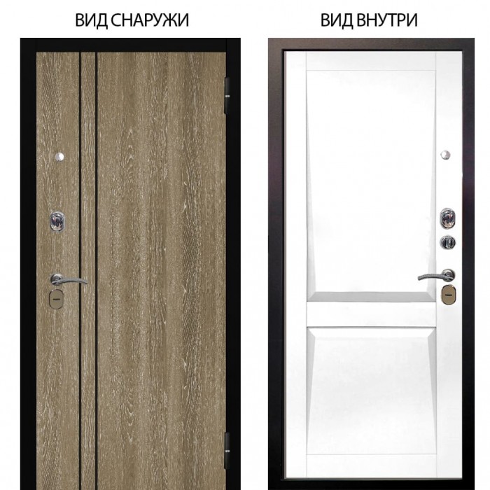 Стальная дверь БЕРЛОГА XS внешняя панель Гейджи Орех мраморный внутренняя Ариана Белая эмаль