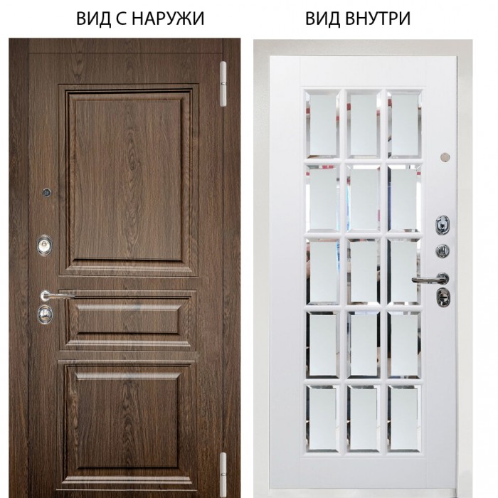 Входная дверь ARGUS Люкс 3К внешняя панель Магистр дуб кантри внутренняя Мэрелин Софт милк с фацетом и пескоструем