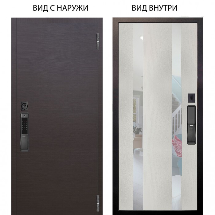 Входная дверь ARGUS SMART внешняя панель Элегант Венге горизонт внутренняя Дуэт Белое дерево вставки Николь
