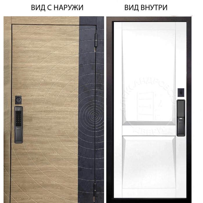 SMART / Раунд Дуб европ. красный горизонт - бетон урбан индиго / Ариана Белая эмаль