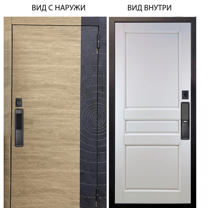 SMART / Раунд Дуб европ. красный горизонт - бетон урбан индиго / Каролина Белая эмаль