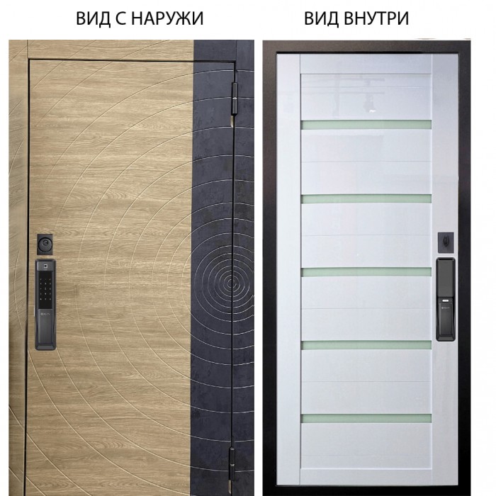 SMART / Раунд Дуб европ. красный горизонт - бетон урбан индиго / Александра Белый глянец