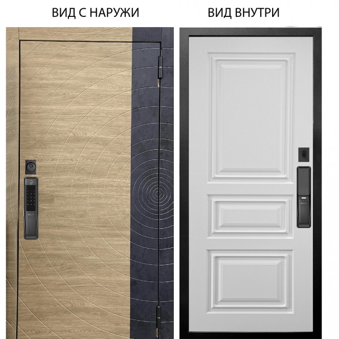 SMART / Раунд Дуб европ. красный горизонт - бетон урбан индиго / Скиф Софт милк