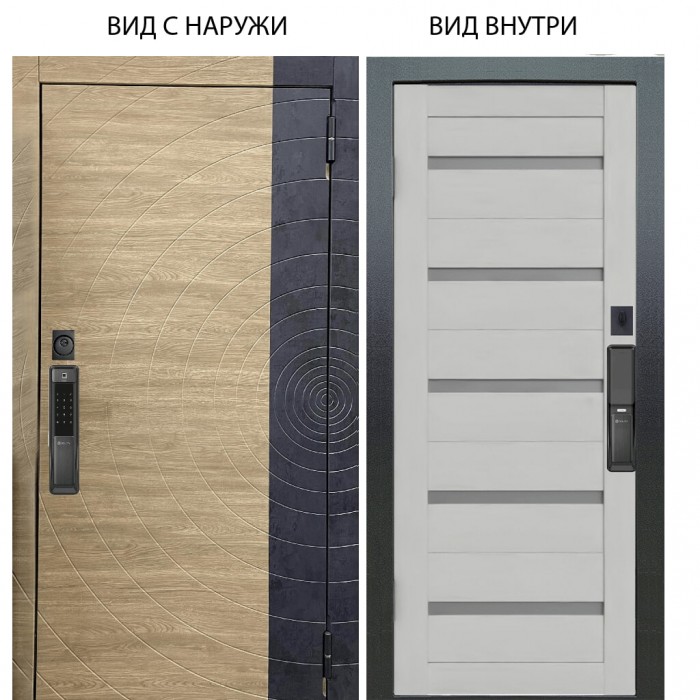 SMART / Раунд Дуб европ. красный горизонт - бетон урбан индиго / Александра Серый винил