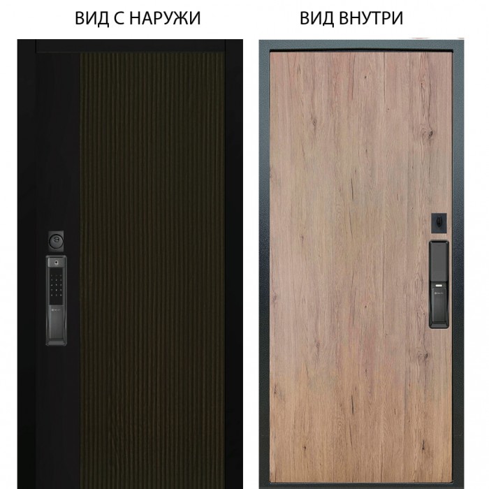 Входная дверь ARGUS SMART внешняя панель Рокси дуб рейка морение внутренняя Элегант Рустик соломенный
