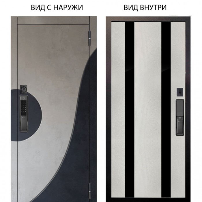 SMART / Стен Бетон урбан милк - бетон урбан индиго / Дуэт Белое дерево вставки Кензо