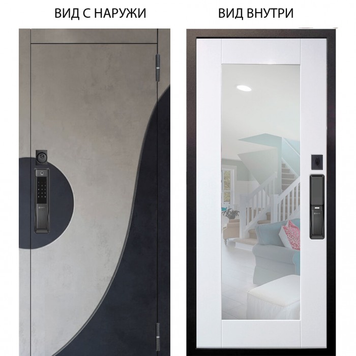 Входная дверь ARGUS SMART внешняя панель Стен Бетон урбан милк вставка бетон урбан индиго внутренняя Милли Роял вуд белый