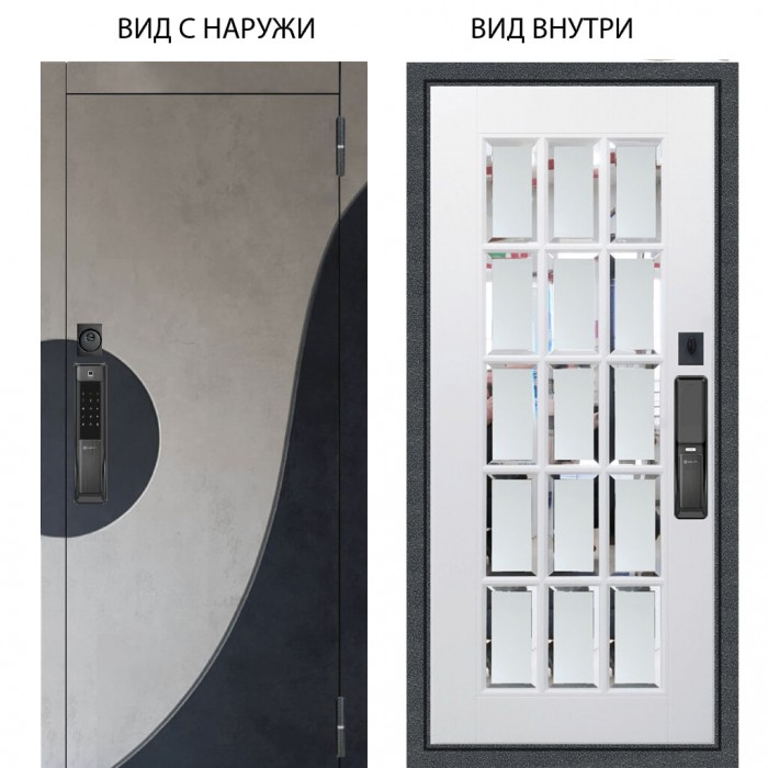 SMART / Стен Бетон урбан милк - бетон урбан индиго / Мэрелин Софт милк зеркало с фацетом и пескоструем