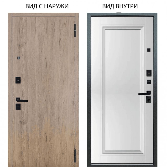 Входная дверь Берлога Нова внешняя панель Элегант Рустик соломенный внутренняя Анастасия 1 Белый снег