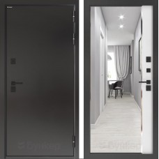 Входная дверь BN-10 Тепло плюс с зеркалом ФЛЗ-618 Белый софт