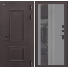 Входная дверь Полярис лайт с зеркалом 32 тонированным - Серый рельеф софт