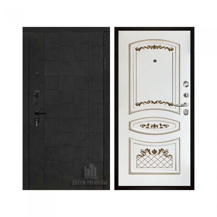 Quadro, цвет бетон графит темный 10 мм, панель - алина цвет эмаль белая/патина золото