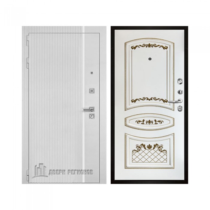 Президент Лайн Белый, цвет белый матовый + белый пластик, панель - алина цвет эмаль белая/патина золото