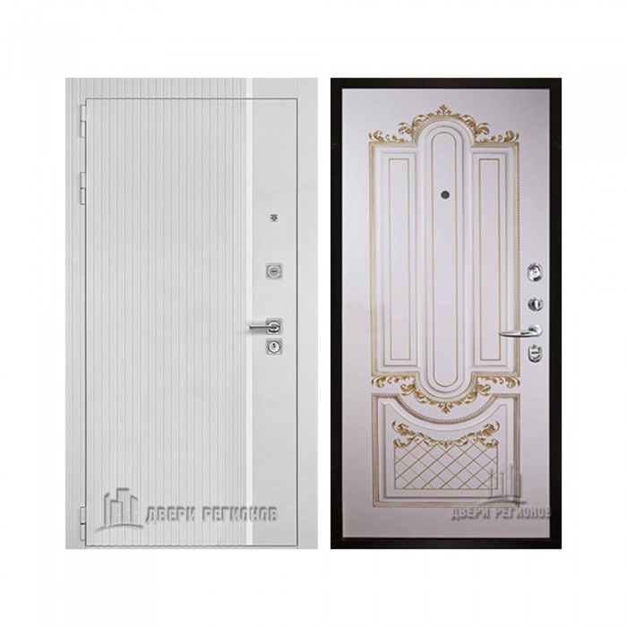 Президент Лайн Белый, цвет белый матовый + белый пластик, панель - александрия цвет эмаль слоновая кость/патина золото