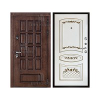 Уличная Центурион, цвет лиственница мореная + черная патина, панель - алина цвет эмаль белая/патина золото