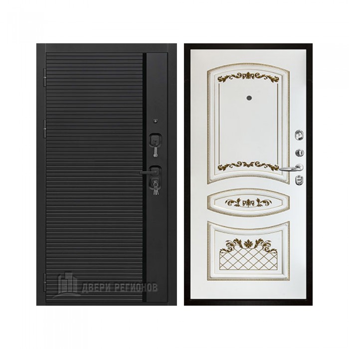 Президент Стайл, цвет чёрная мягкая шагрень, панель - алина цвет эмаль белая/патина золото