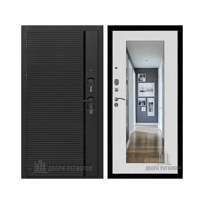 Президент Стайл зеркало, цвет чёрная мягкая шагрень, панель - зеркало maxi цвет белый сандал