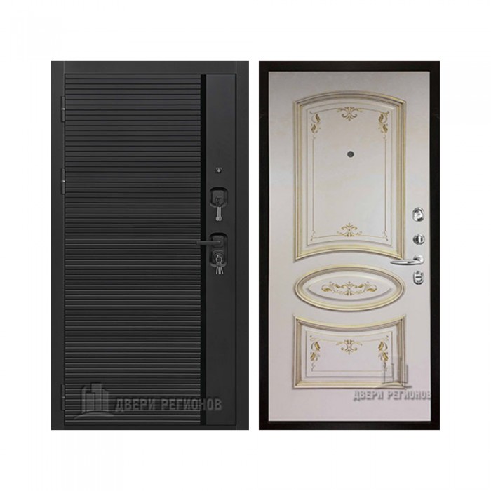 Президент Стайл зеркало, цвет чёрная мягкая шагрень, панель - багет 3 цвет эмаль слоновая кость/патина золото