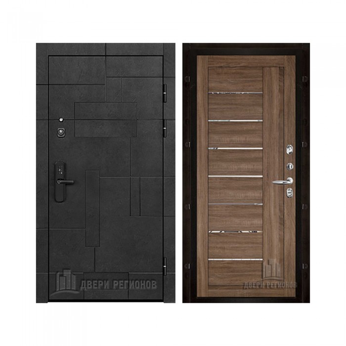 Флагман Доминион, цвет Бетон черный, панель - light 2110 (зеркало) цвет Серый велюр